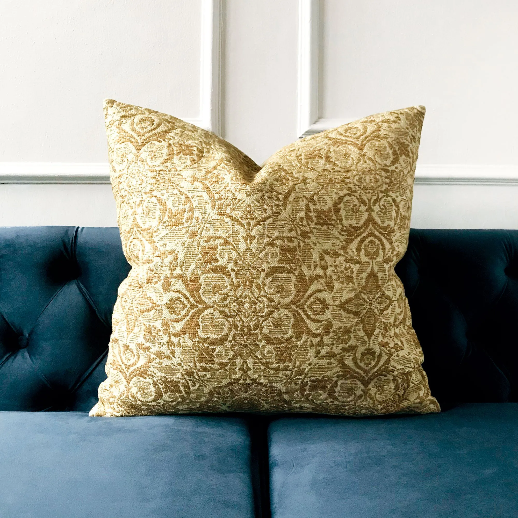 Yellow Woven Brocade Throw Pillow Cover 22x22