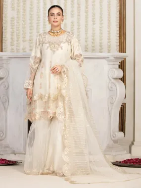 Zarqun Off-White Soft Net Frock Suit with Gharara